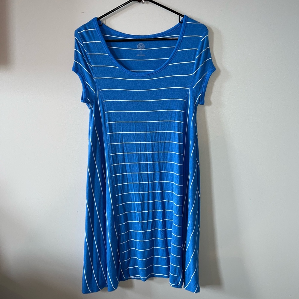 SO Blue and White Striped Stretch Knit Dress